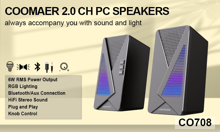 RGB Lighting 2X3W 2.0 PC Speakers Bluetooth AUX Connection For Office