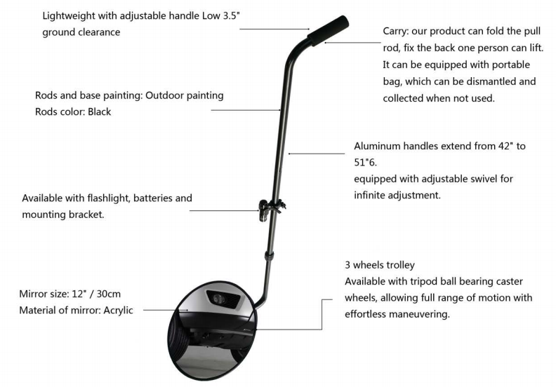 Alumium Handle Under Vehicle Search Mirror Acrylic Outdoor Painting Rods