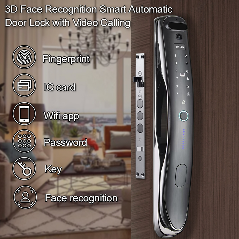 Face ID Intelligent Tuya Door Lock Intercom IC Card App Controlled Smart Door Lock