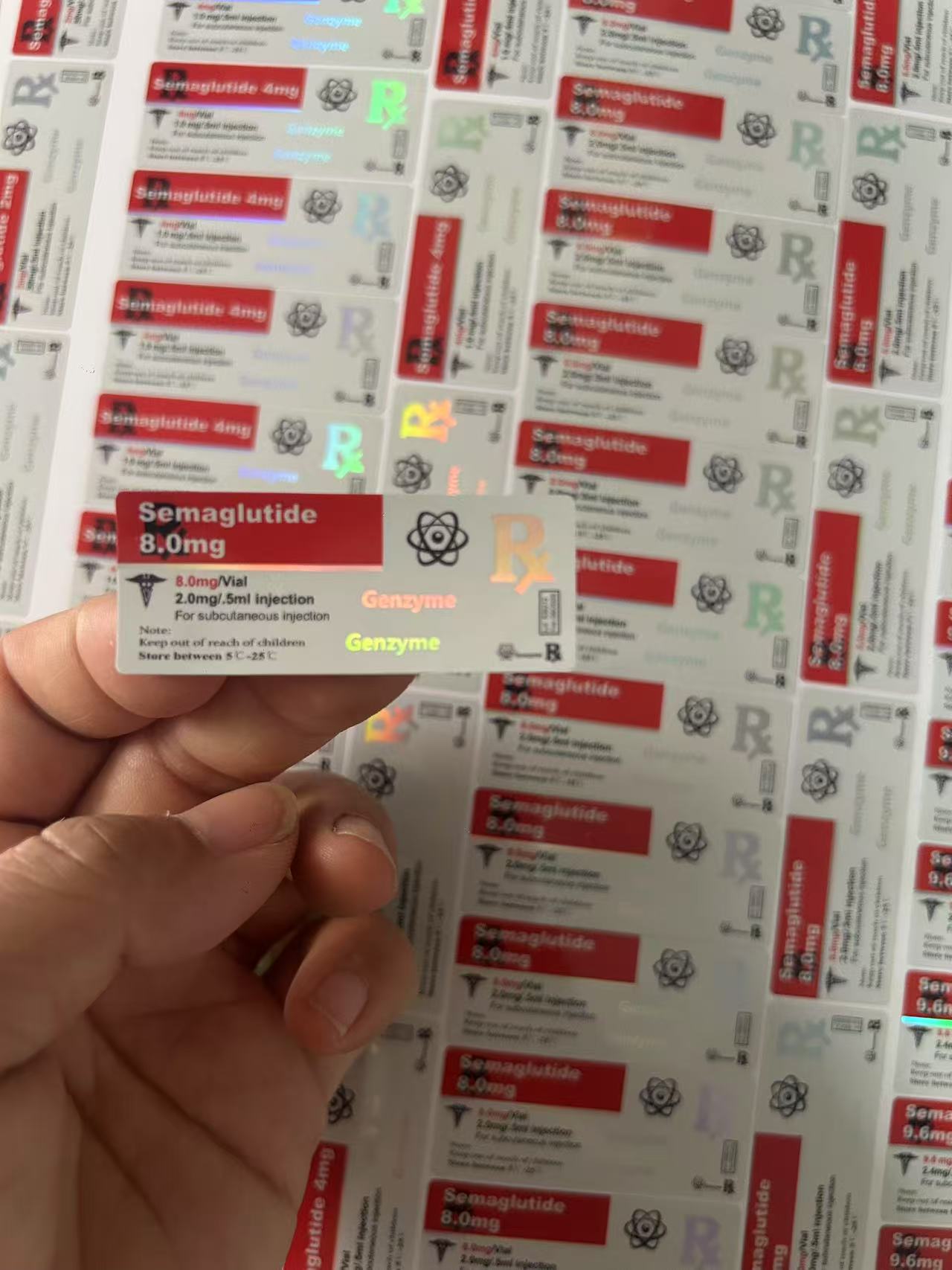 Semaglutide 1mg labels 5x2cm Hologram Laser Effect 2ml 3ml Vial Labels
