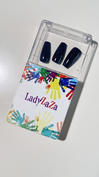 French Tip Handmade Press On Nails Long Pointed Almond Blue Tips And Nude Nails