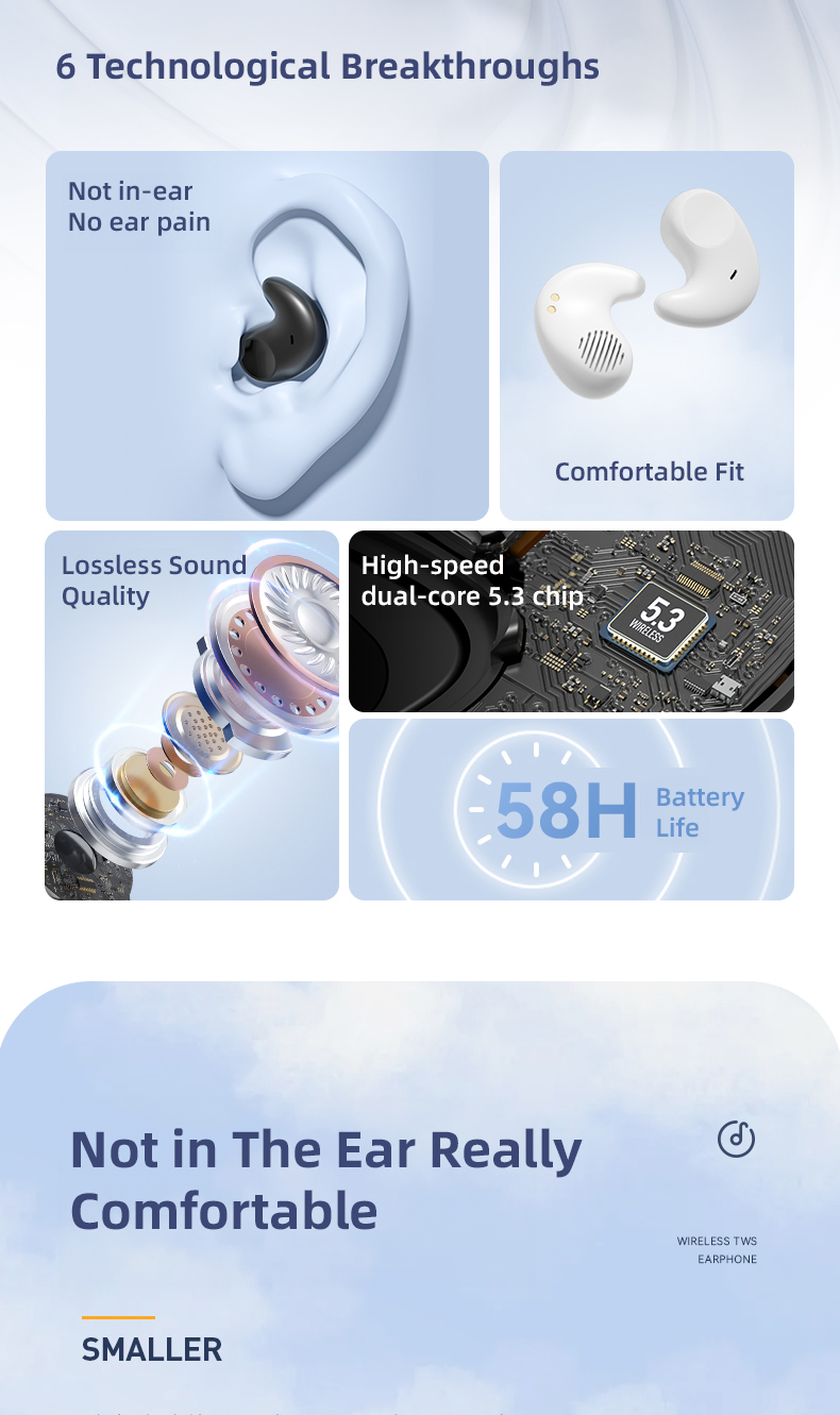 Comfortable and Painless Innovative Sleep Earphones True Wireless TWS Earphones for PC