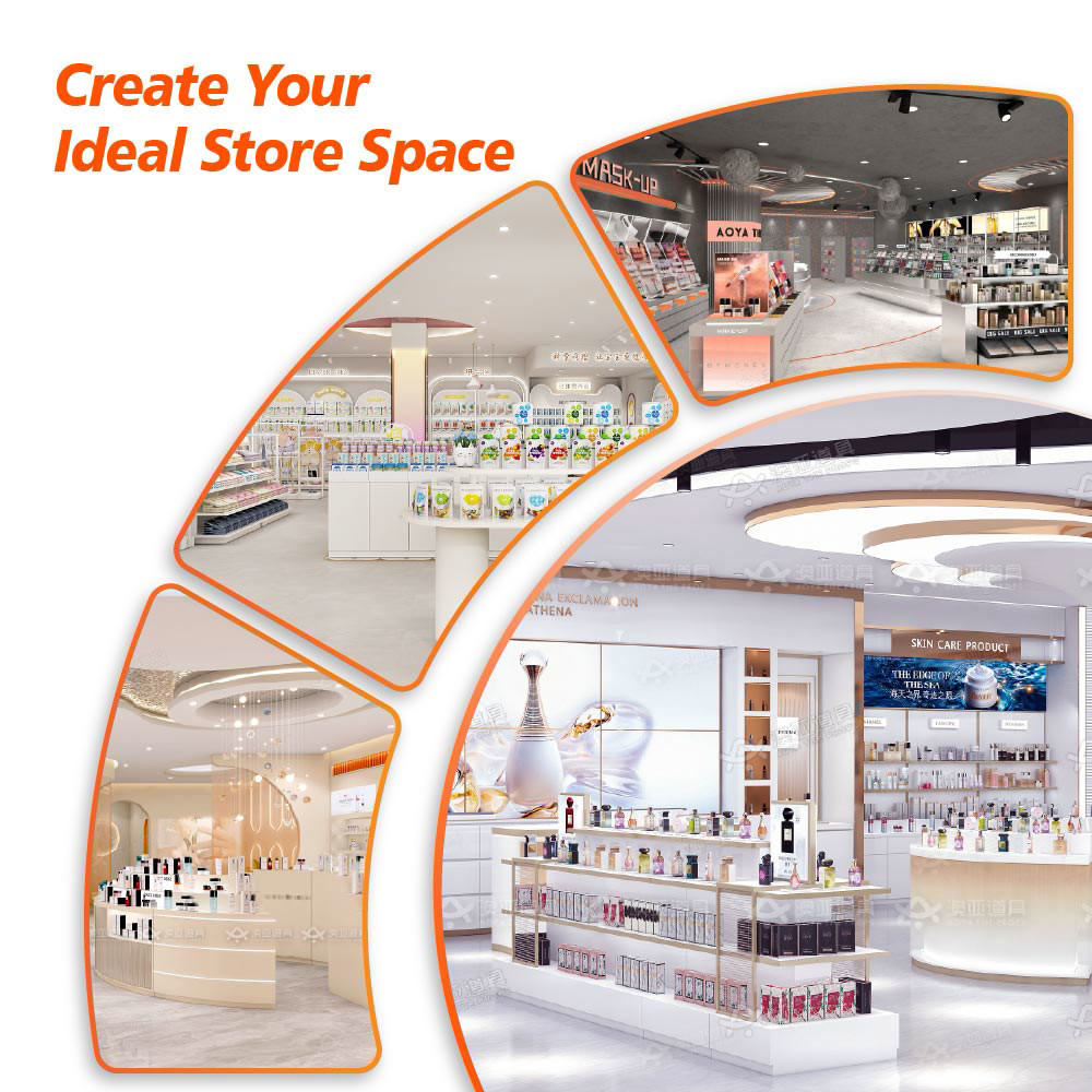 GDR09-Y001-C Retail Display Counter with Acrylic Panel Graphics and Cable Management Hole for Cosmetics Counter