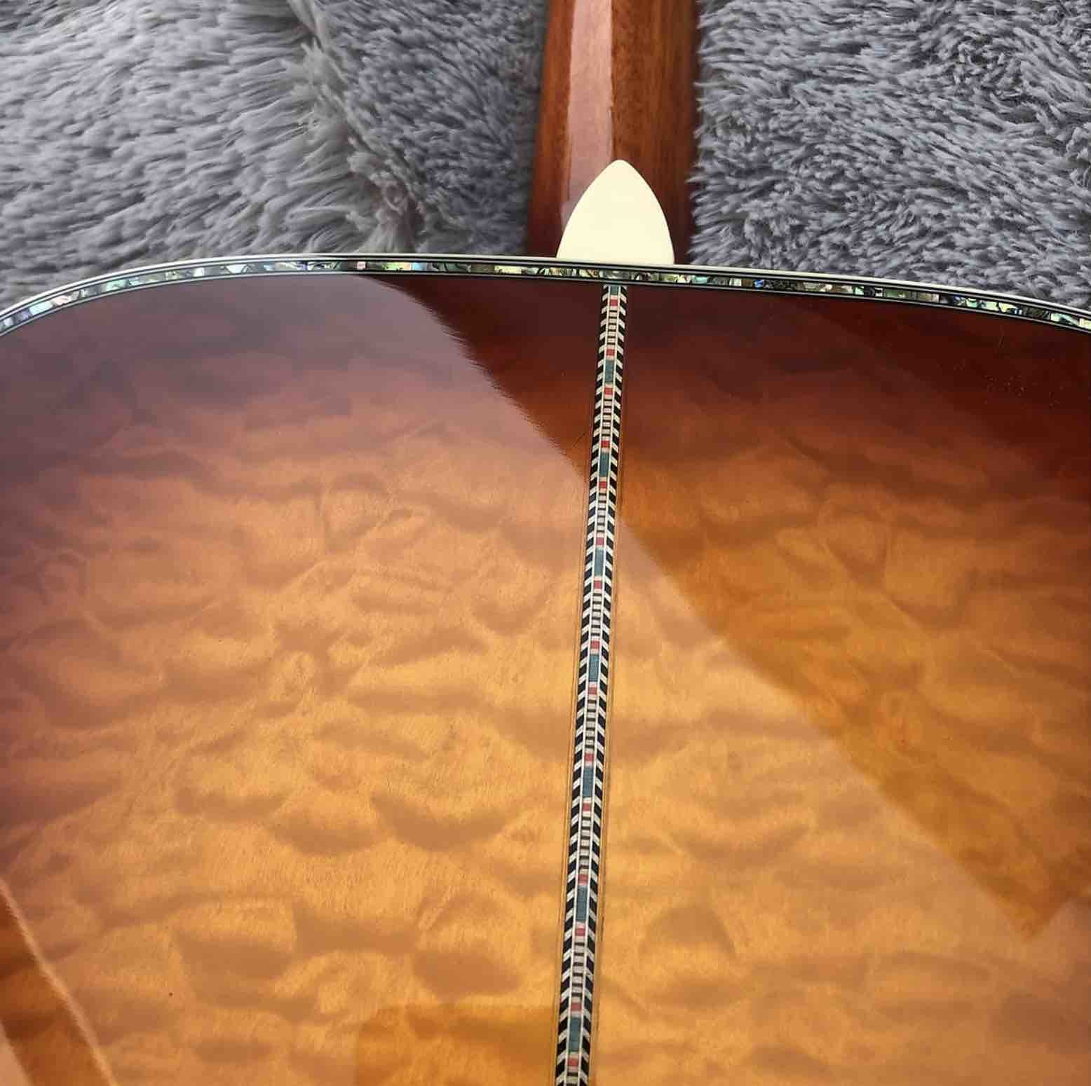 Solid Spruce Top Abalone D Style Acoustic Guitar with Burst Maple Body Ebony Fingerboard