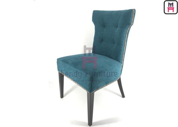 Blue Velvet Armless Hotel Restaurant Chairs Metal Base Customized With Brass
