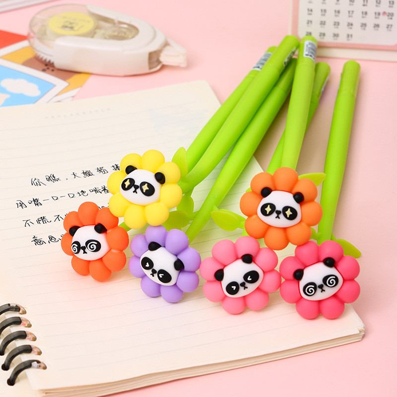 Panda Flower Pens Rose Shaped Ballpoint Pen Creative Liquid Black 0.5mm Gel Ink Rollerball Pen For Girls Women, Office School Decoration Supplies