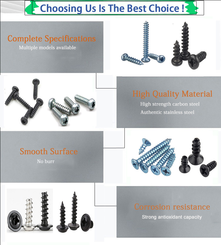 ZINC Plated C1022 Metric Measurement System Self-Tapping Screw with Cross Flat Head