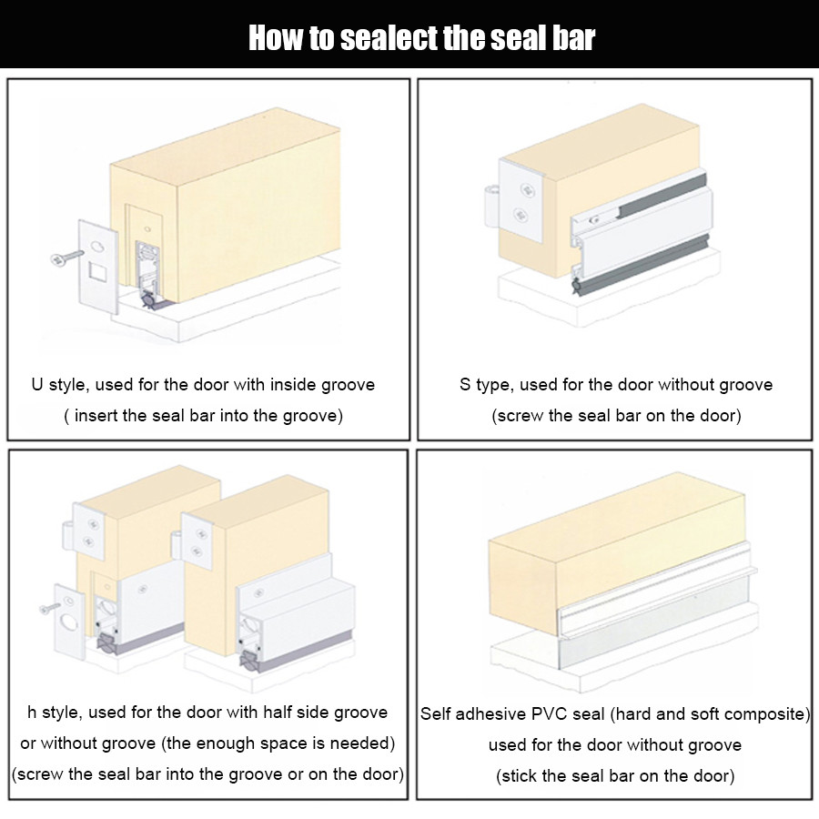 Automatic Drop Down Acoustic Door Bottom Seal Reduce Friction Fully Cover Rubber Strips