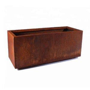 China Outdoor Long Metal Rectangle Planter Box Corten Steel Rectangle Trough Planter on sale
