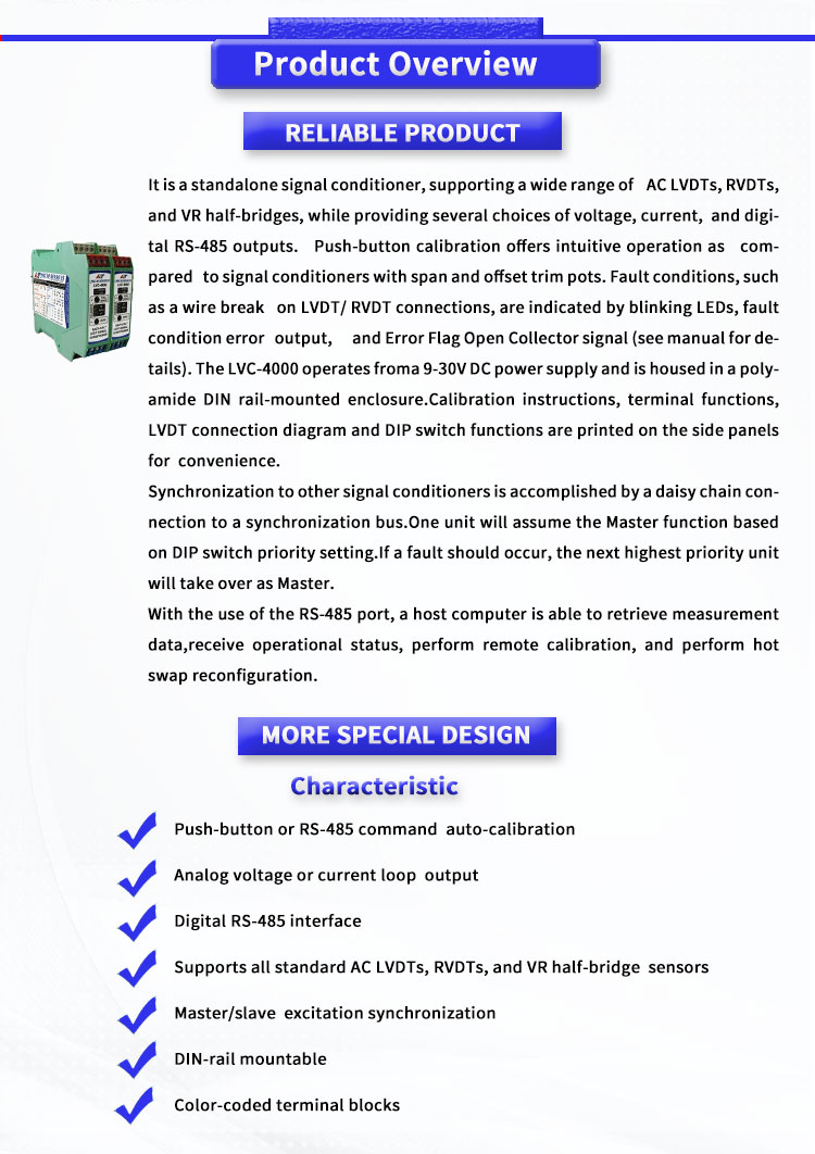 UNIVO LVC4000Y LVDT RVDT Half Bridge Differential Transmitter for Industrial Signal Conversion
