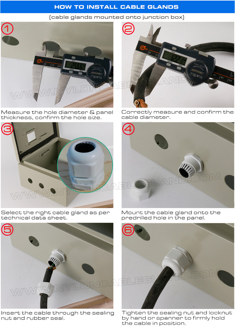Electrical Cable Gland, Nylon 6, 20mm Metric Thread, M20x1.5, IP68/IP69K, UL94 V-2, para Cable Ø 6-12mm