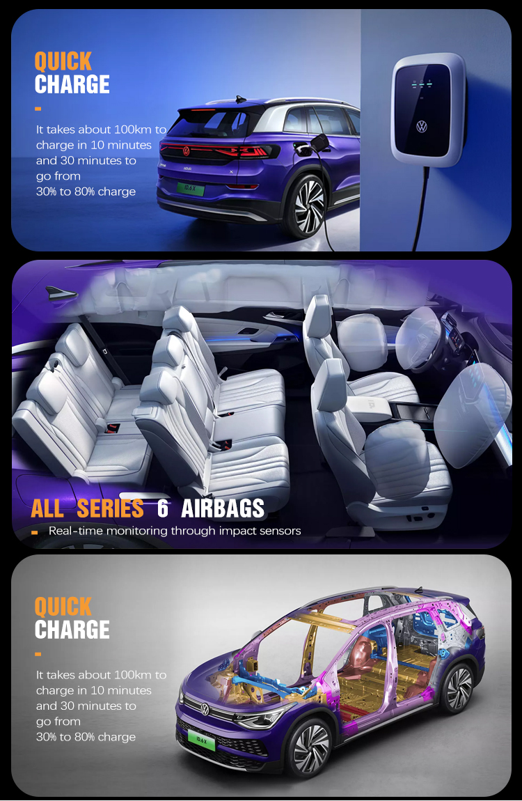Volkswagen 2024 Id6 Pro Electric Vehicle 460km CLTC Pure Electric Mileage 7 Seater SUV 2024 LHD EV Car Free Shipping