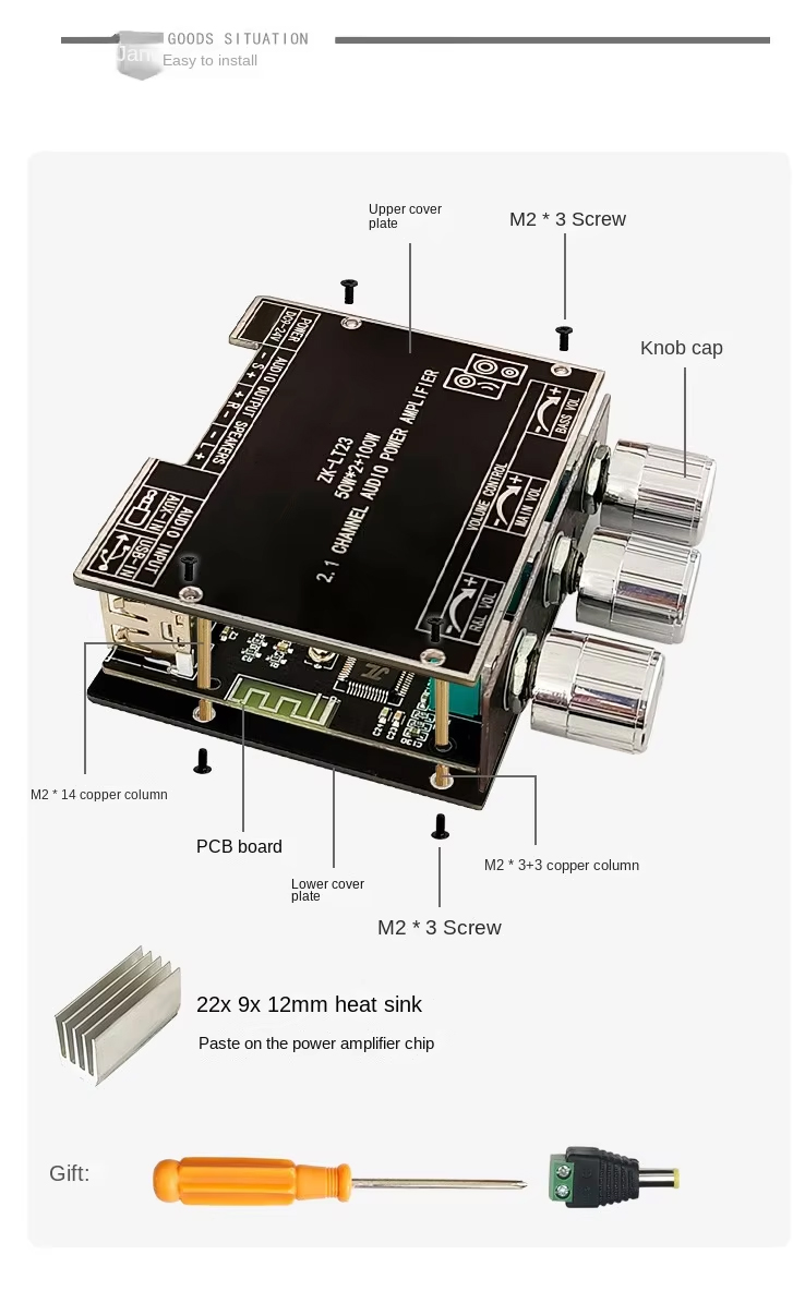 ZK-LT22 LT23 Audio Receiver Power Amplifier Module 2.1 Channel Subwoofer High Bass Adjustment Class D 12V Home TWS