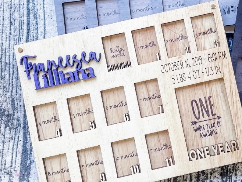Baby Birth Milestone Block Set One Year Monthly Photo Wooden Frame Newborn Age Blocks
