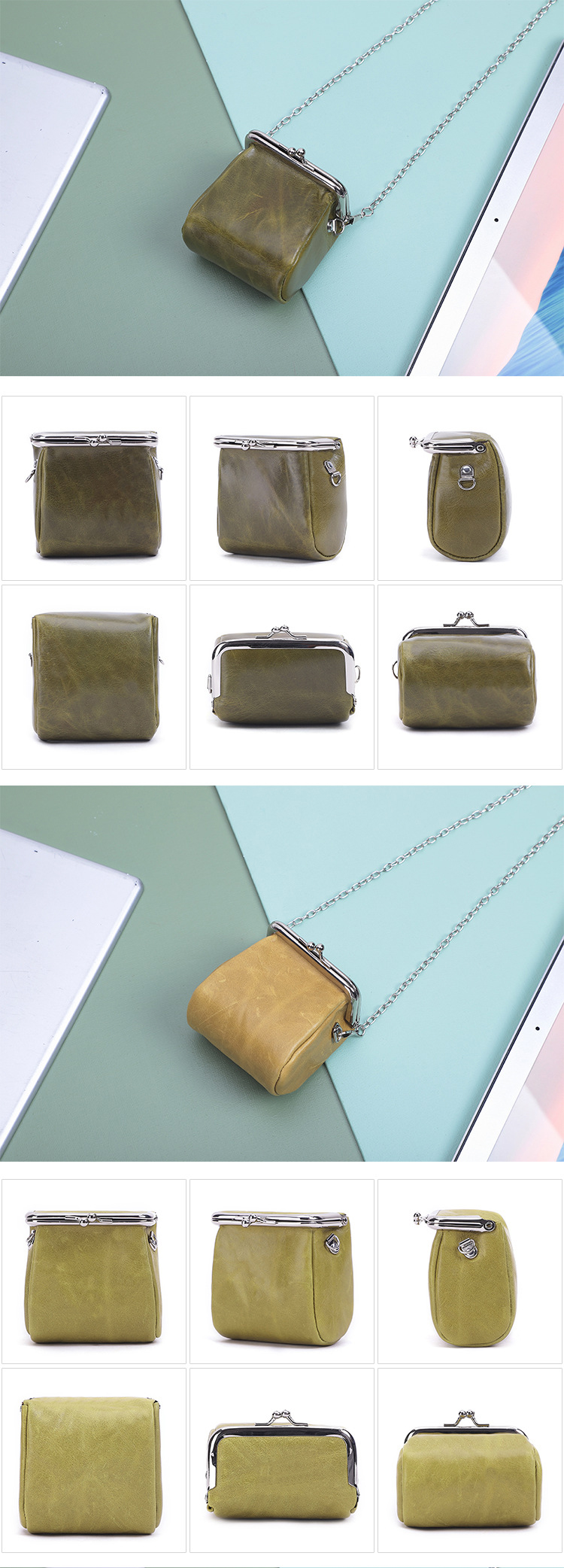 Low MOQ Genuine Leather Chain Sling Shoulder Bag for Women Mini Coin Purse Keychain