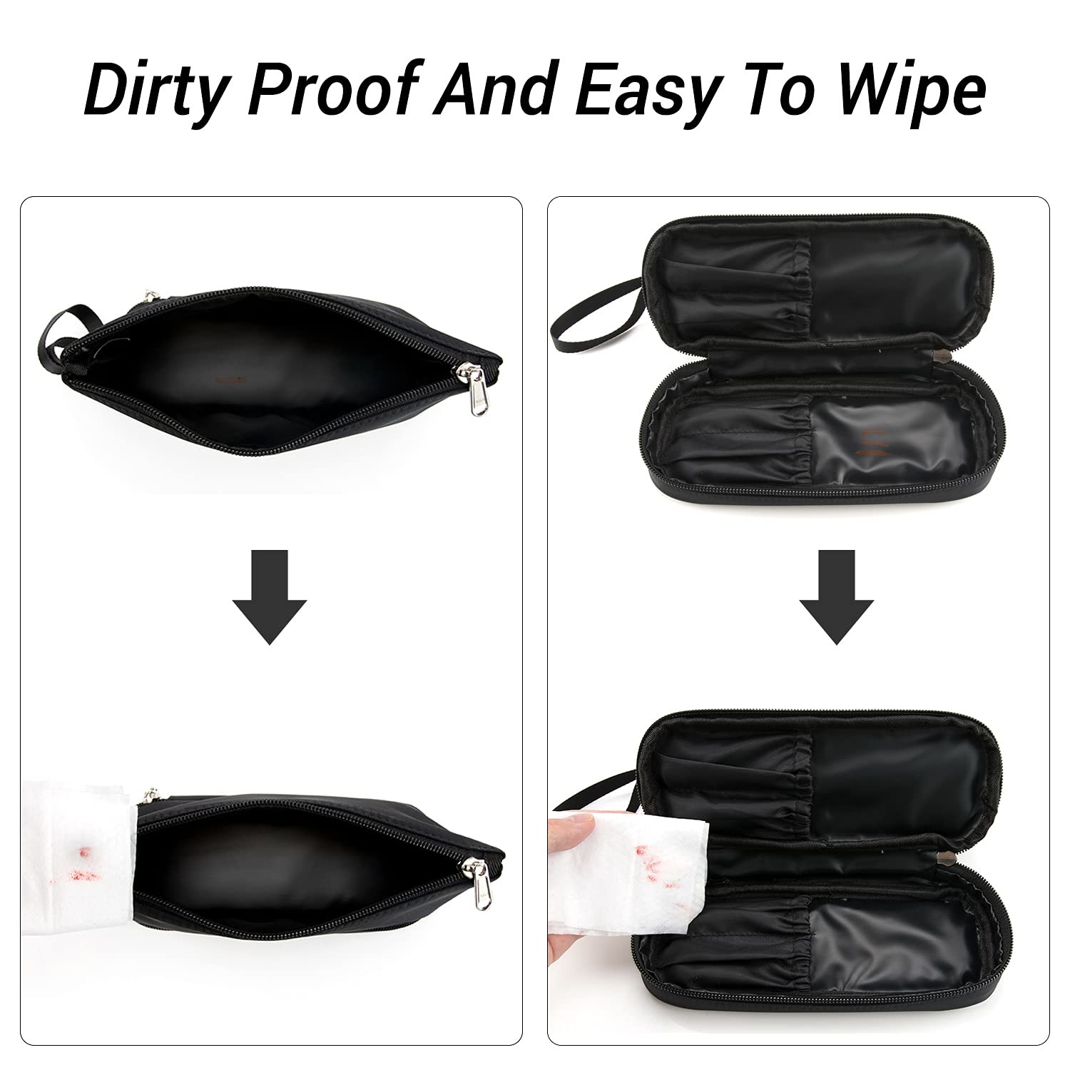 Fashion Black Waterproof Two Layer Cosmetic Pouch Ladies Carry On Clutch Makeup Bag With Brush Organize