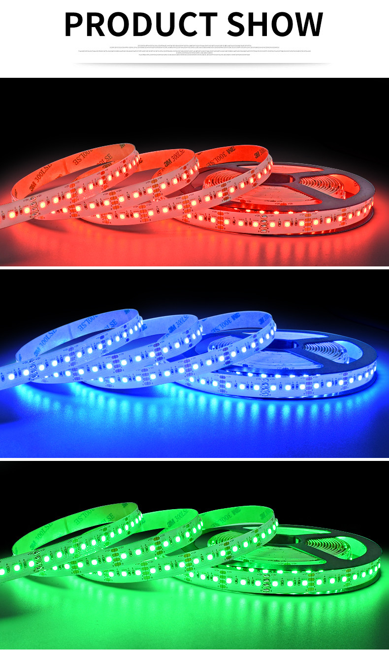 IP20 Ra80+ H3838 520-530nm SMD RGB LED Strip Light 12mm Pcb