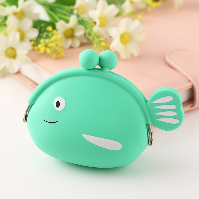 Cartoon Animal Silicone Fish Coin Wallets Purse Headset Bag For School Prize Gifts Wallet Bag Christmas Birthday Kidgift