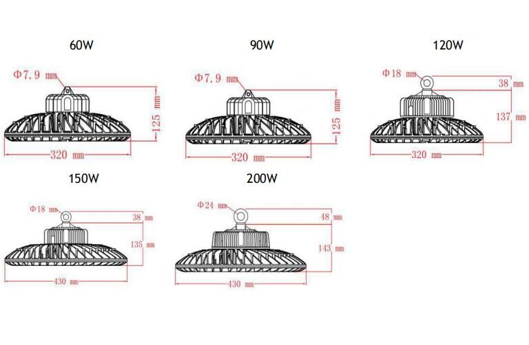 200w Led High Bay Emergency Lighting , Hanging High Bay Lights 120lm / W 2700 - 6500K