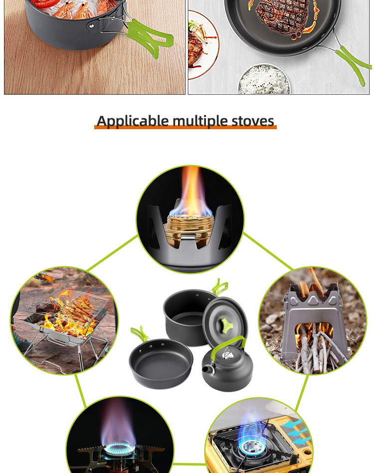 Factory Wholesale Multi-Color Outdoor Cooking Pot Set Durable Ware Tea Pot And Pan Camping Cookware Sets