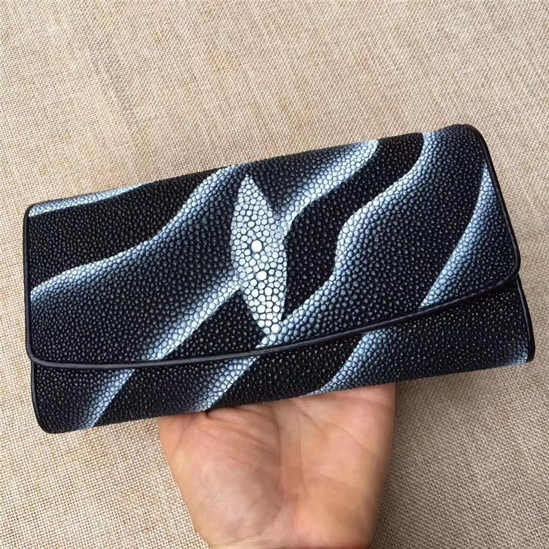 Authentic Stingray Skin Female Long Trifold Wallet Coin Case Genuine Leather Women Large Red Clutch Purse Lady Money Bag