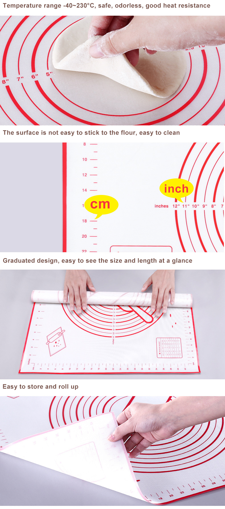No Deformation Non Slip Silicone Baking Mat 60x40cm With Measurement