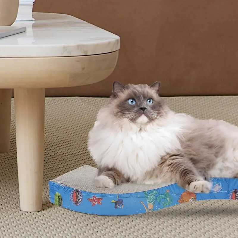 Wave Shape Cat Scratching Board Scratch Resistant Corrugated Cardboard Scratching Post