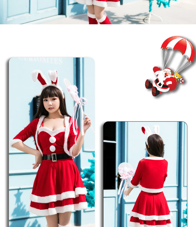 Christmas Dress 2023 Red with Accessories Adult Women 5-pieces Set Cosplay Costume