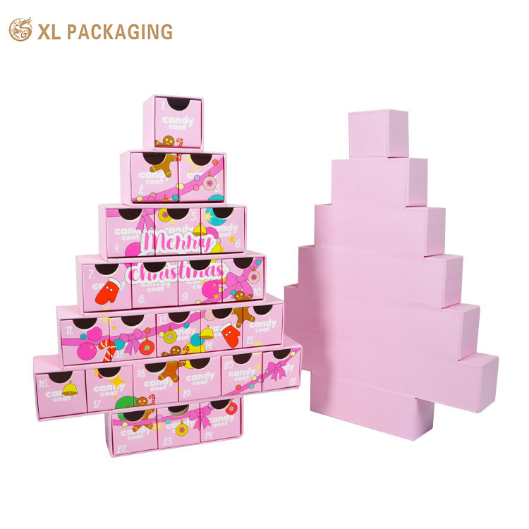Custom Print Pink Luxury Christmas Beer Advent Countdown Calendar Paper Cardboard Packaging Gift Blind Empty Box