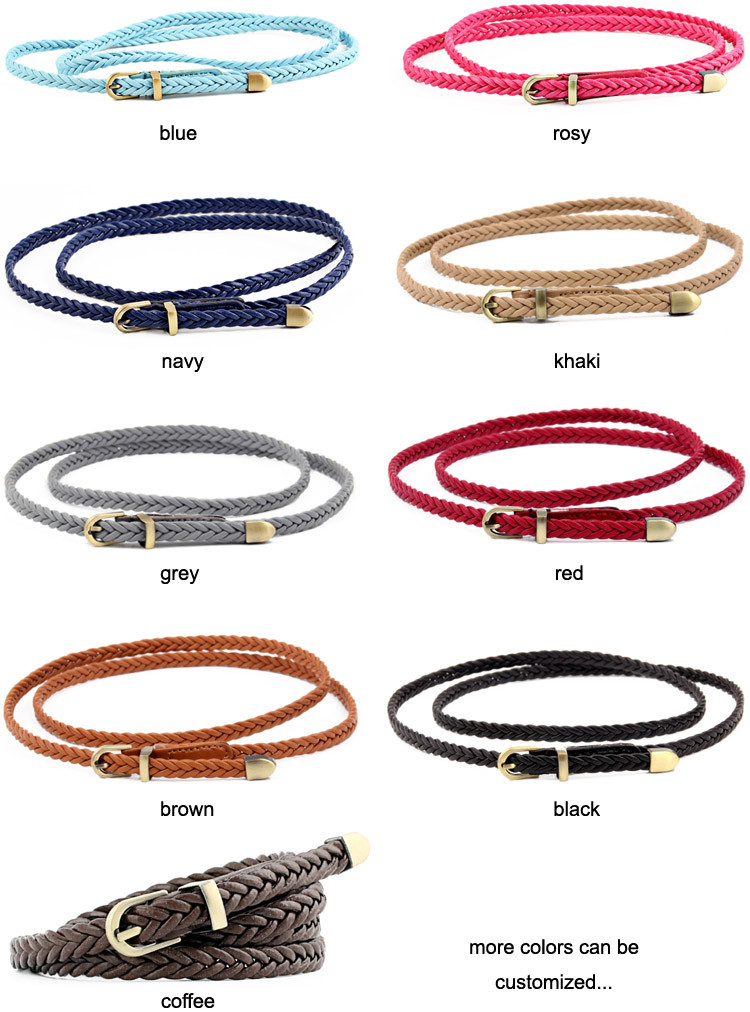 PU Faux Braided Fabric Belt Leather 0.8cm Handmade Skinny Lady Dress
