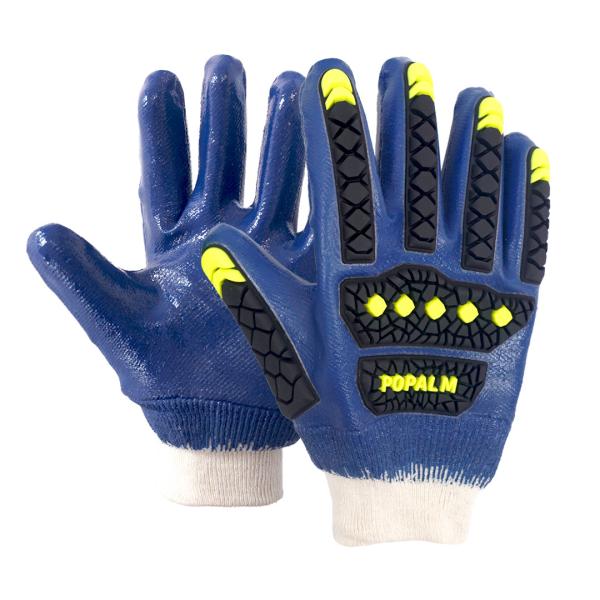 Blue Nitrile Fully Coated Anti Impact Chemical Resistant TPR Gloves Premium