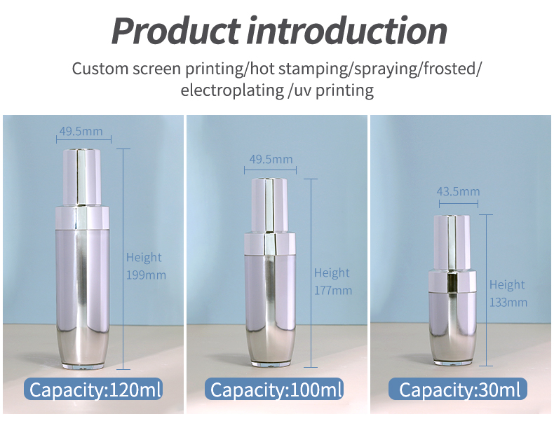 Replaceable Acrylic Bottles 30ml 100ml Silver Plastic Lotion Pump Bottle