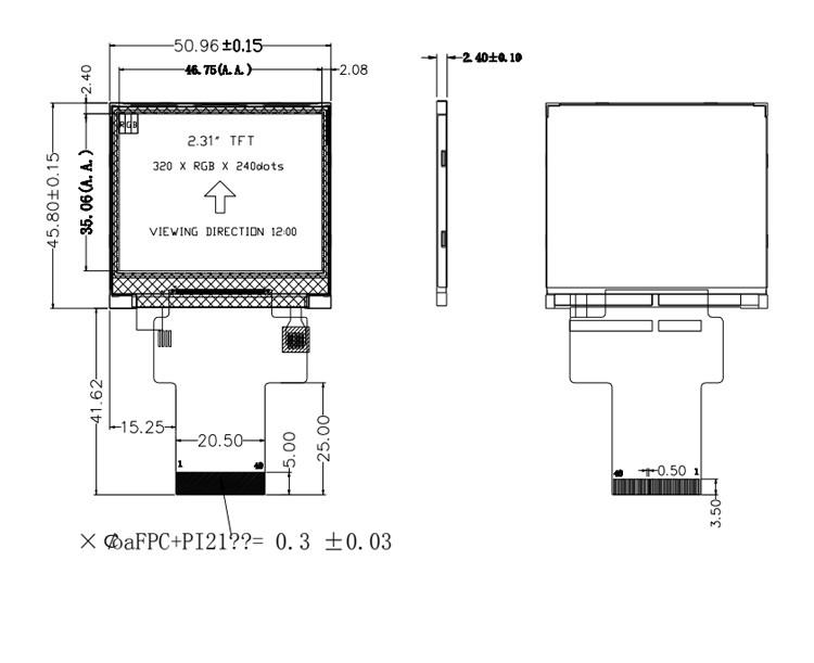 Polcd 2.31 Inch 320x240 Tft Display RGB 18 Bit High Brightness TFT Display