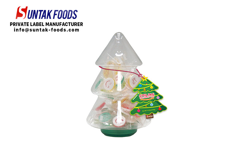 Smiling emoji two layers colors hard candy in Christmas Tree bottle