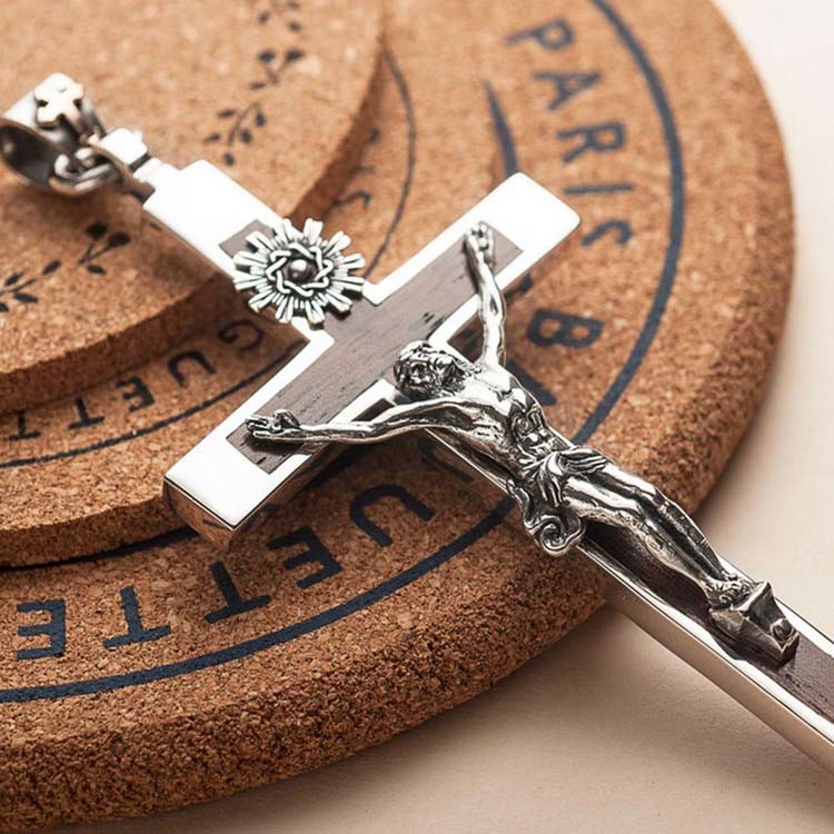 Women's and Men's Gothic Style Sterling Silver Cross Pendant Necklace with Sandalwood(XH038761W-L)