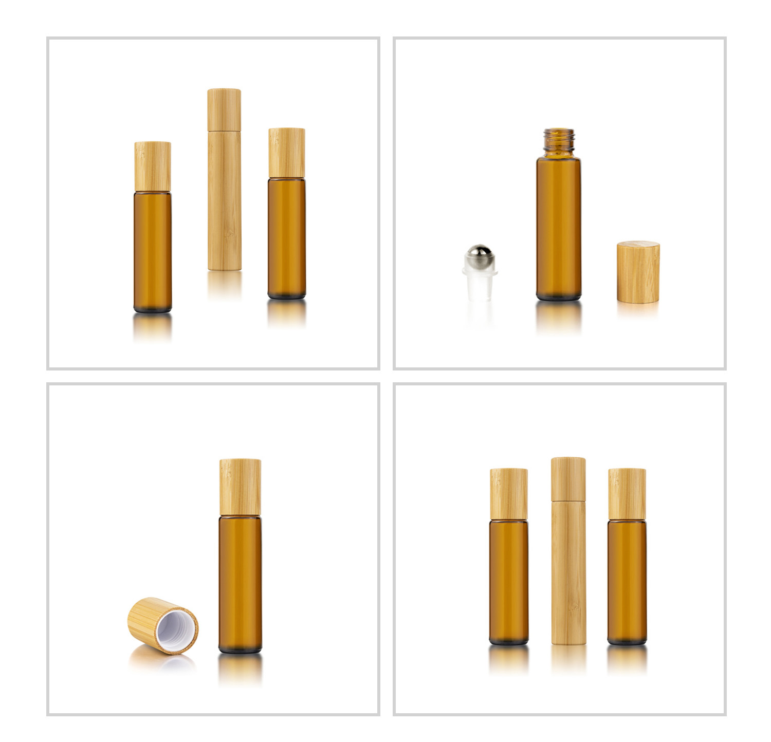 10ml Bamboo Cosmetic Packaging Roll On Glass Bottle With Roller Ball