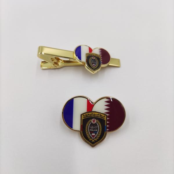 Custom Tournament Security Force Badge – Premium Heart-Shaped Dual Flag Enamel