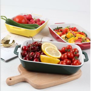Color Glaze Ceramic Baking Tray , Non Stick Rectangle Baking Pan