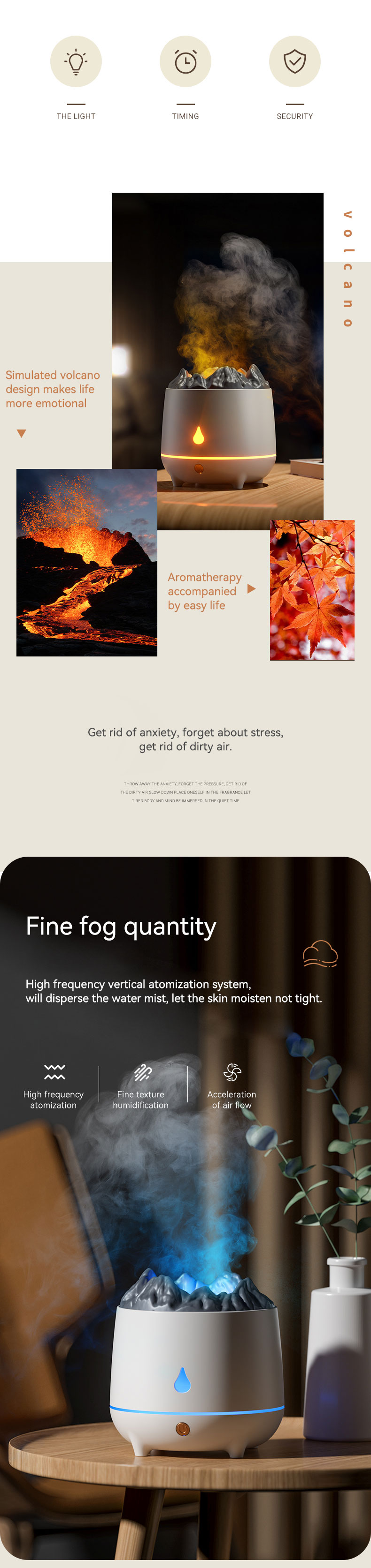 New Mini 400ml Flame Air Humidifier Ultrasonic Oil Diffuser Warm Light Simulated Volcano Flame Aroma Diffuser Humidifier