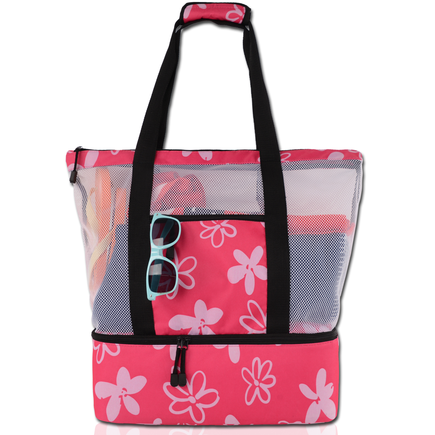 Embroidered Net Shopping Bag , String Net Bags Floral Printed Machine Washable
