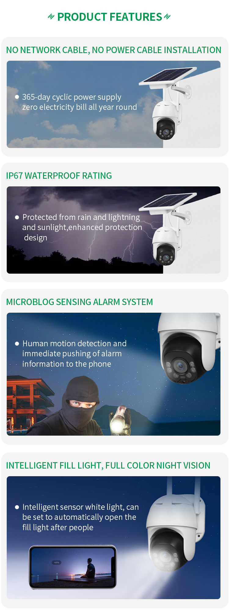 Low Power Wifi Wireless Solar Power Camera With 4g Sim Card Ip67 for Outdoor
