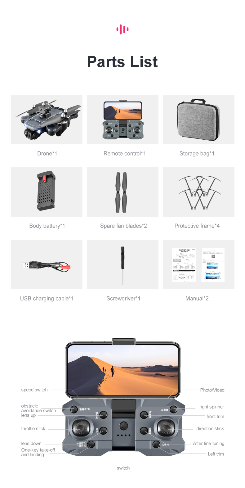 Smart GPS Optical Flow Quadcopter Drone with Obstacle Avoidance and Image Transmission Distance of 200M