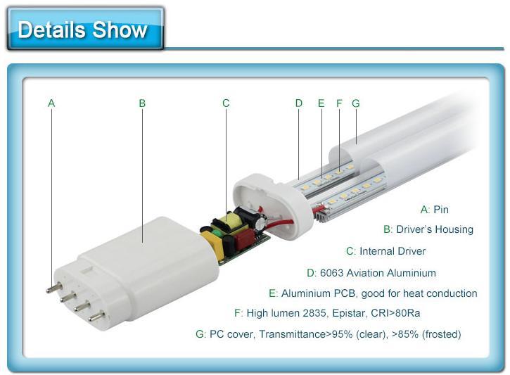 high lumen 2G11 led tube light 12W 2G11 PLL lamp 320mm wirh smd 2835 led AC85-265V 3 years warranty