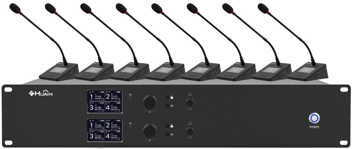 Wireless Microphone System Physical Button UHF 4 Channel Lecture Desktop
