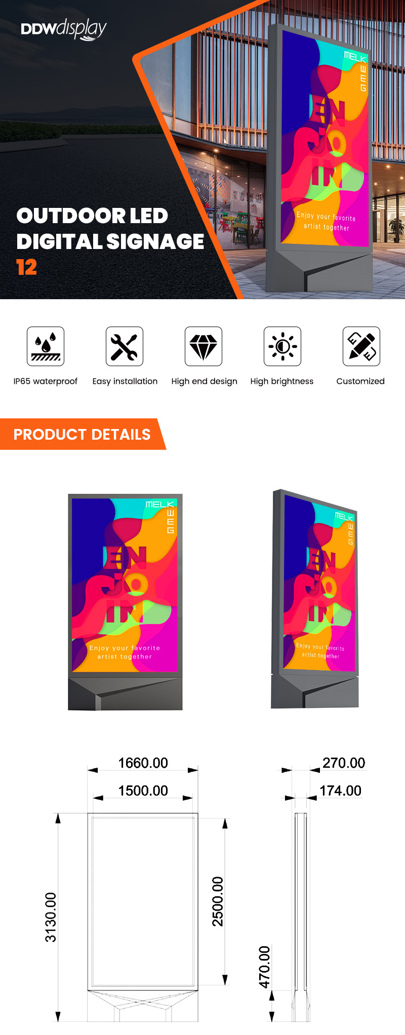 Easy installation 3840Hz IP65 waterproof P4 P5 P6 P8 P10 10000nits Outdoor LED Mupi led digital signage