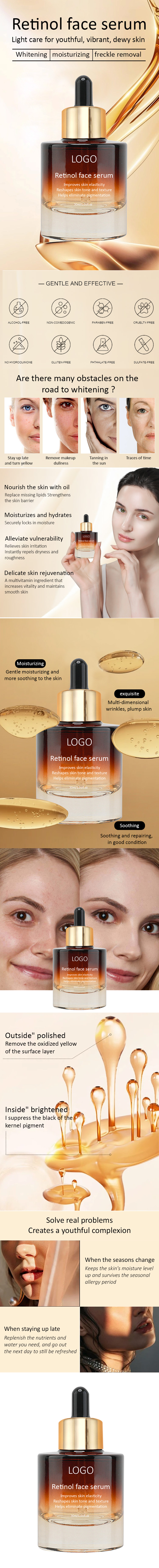 OEM Natural Organic Deep Hydrating Facial Serum Custom Logo Face Retinol Serum