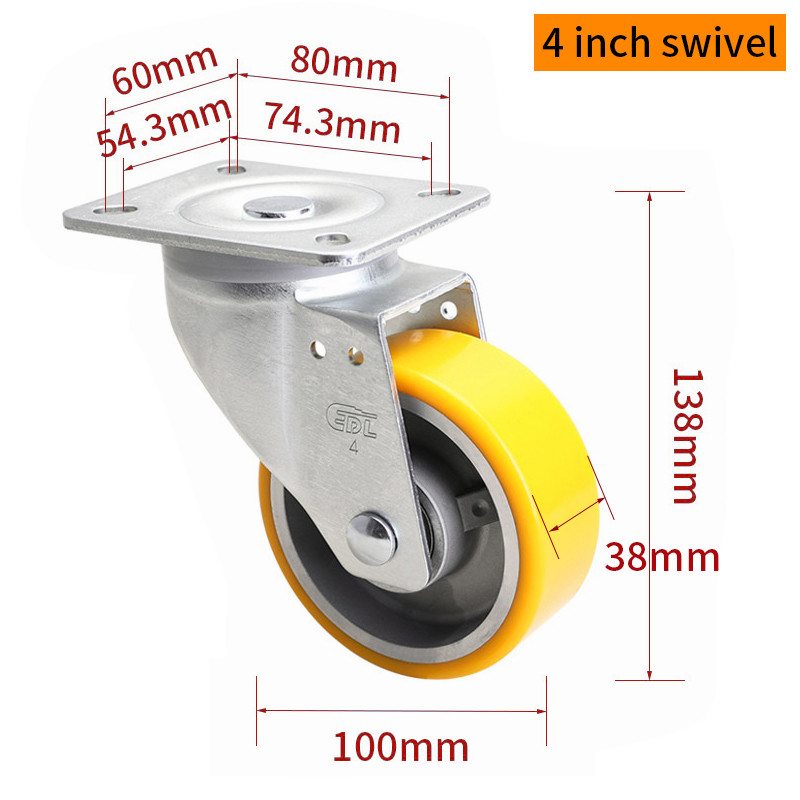 Yellow Industrial Castor Wheels 4 Inch 100mm 300 Kg Caster Wheels
