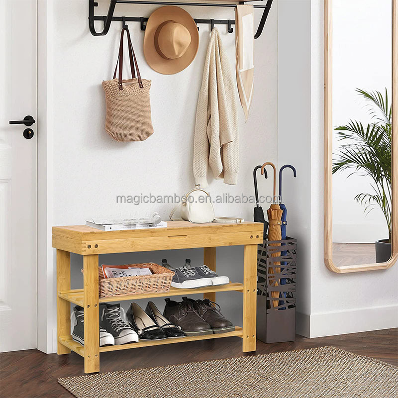 Other Home Storage Shoe Rack Storage Bench Bamboo Organizer with Storage Drawer on Top