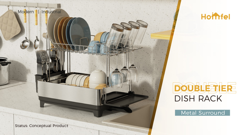 2 Tiers Rectangle Stainless Steel Detachable Dish Rack Premium Kitchen Dish Drainer Board Dish Drying Rack