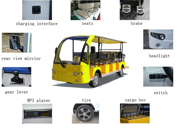 Safety 4 Wheels 14 Seats Electric Sightseeing Vehicle White Color CE Certificated